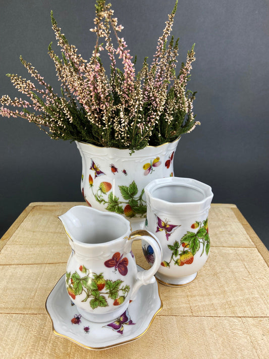 Vases, Vintage Collection of Vases with Strawberries, Insects and Butterflies. Small Vases for Wild Flowers and Matching Pot. Home Decor. - Tampa Home & Garden Store