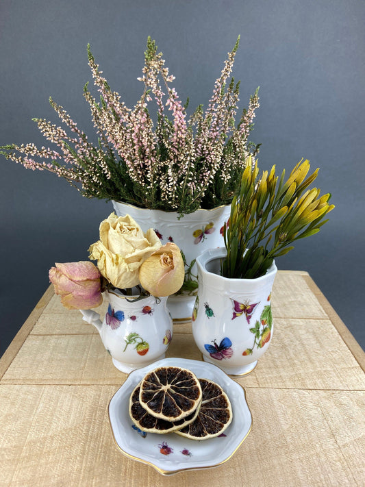Vases, Vintage Collection of Vases with Strawberries, Insects and Butterflies. Small Vases for Wild Flowers and Matching Pot. Home Decor. - Tampa Home & Garden Store