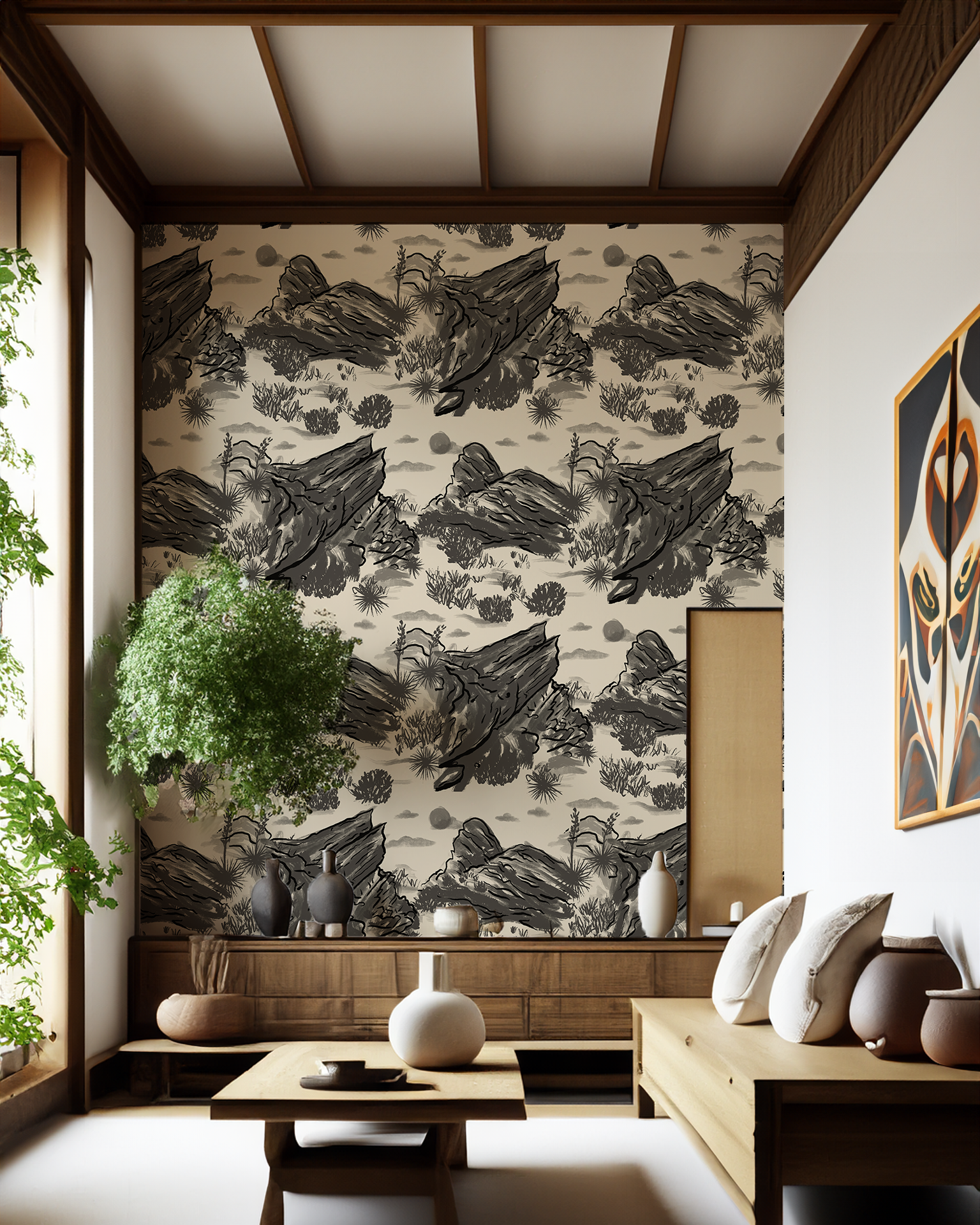 Vasquez Wallpaper, tan and black - Tampa Home & Garden Store