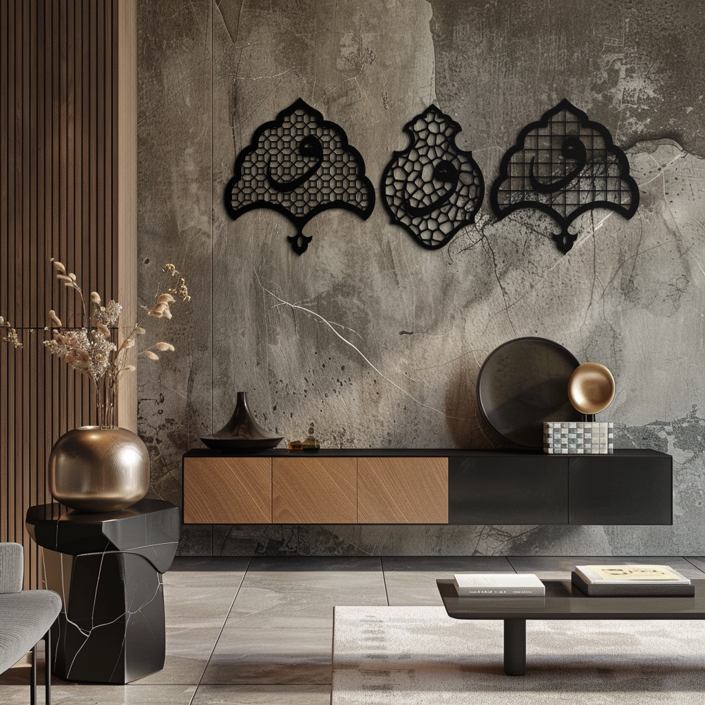 Vav Calligraphy Metal Wall Art - Set of Three Elegant Islamic Designs - KAF243 - Tampa Home & Garden Store