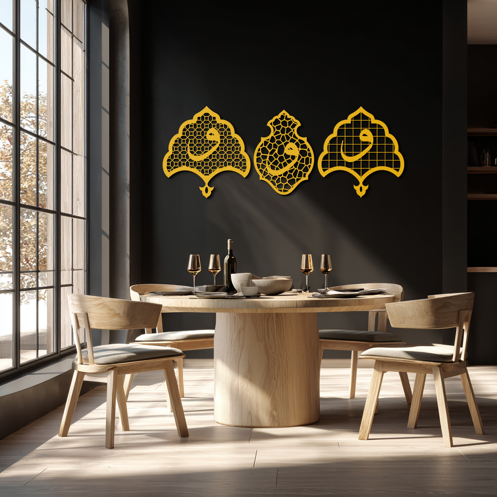 Vav Calligraphy Metal Wall Art - Set of Three Elegant Islamic Designs - KAF243 - Tampa Home & Garden Store