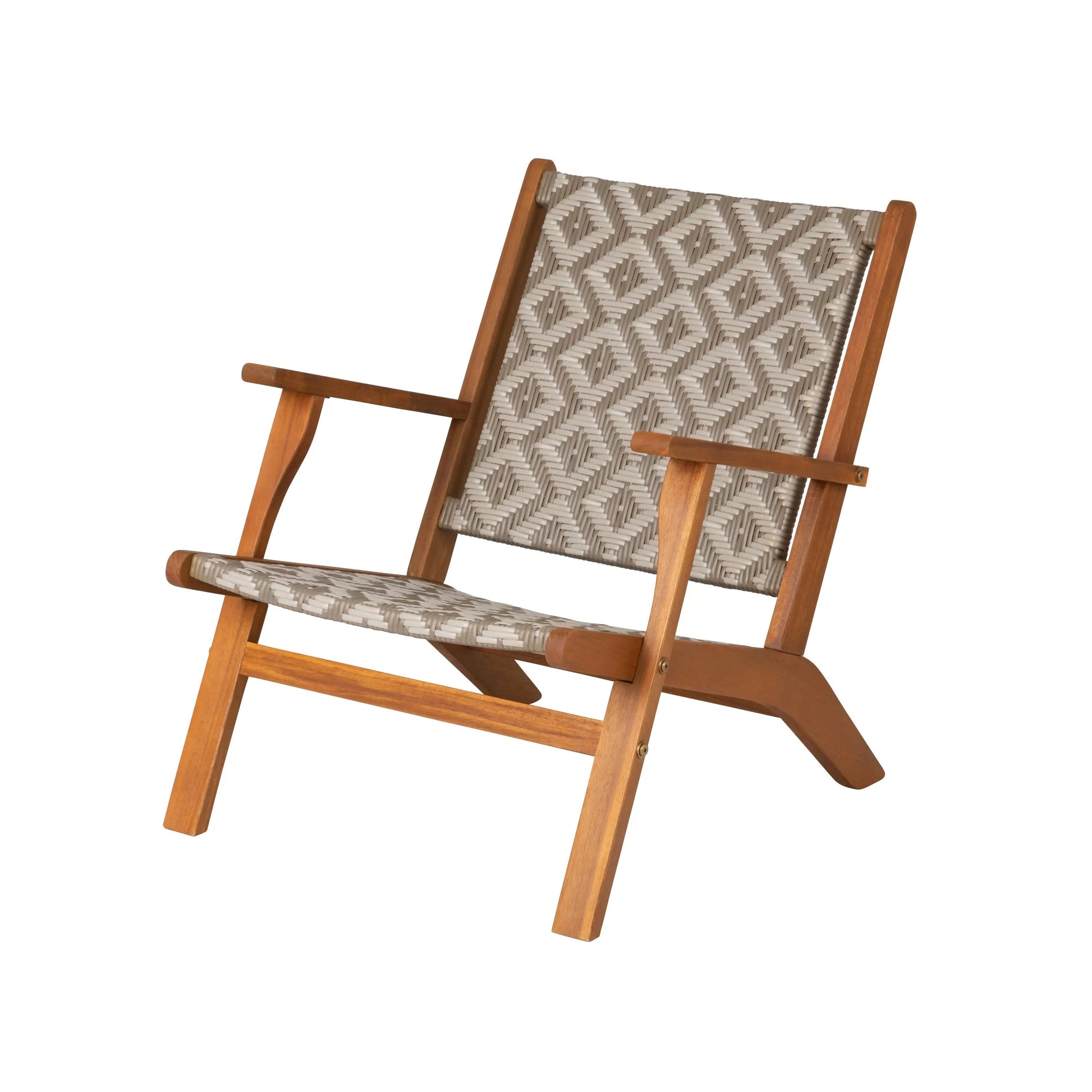Vega Acacia Outdoor Chair by Fire Sense with diamond-weave wicker and natural wood frame on Tampa Home & Garden Store