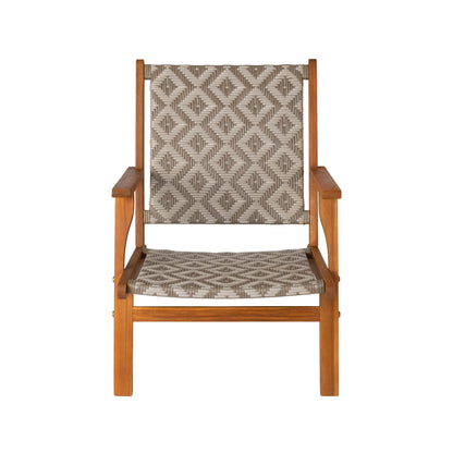 Vega Acacia Outdoor Chair with diamond weave beige wicker and warm wooden frame on Tampa Home & Garden Store