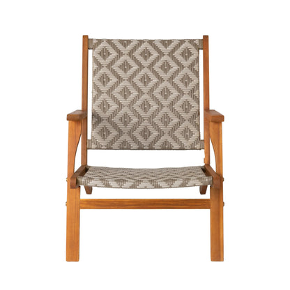 Vega Acacia Outdoor Chair with diamond-weave beige wicker on wood frame by Fire Sense on Tampa Home & Garden Store