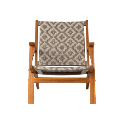 Vega Acacia Outdoor Chair with diamond-weave wicker in beige and taupe wood frame on Tampa Home & Garden Store