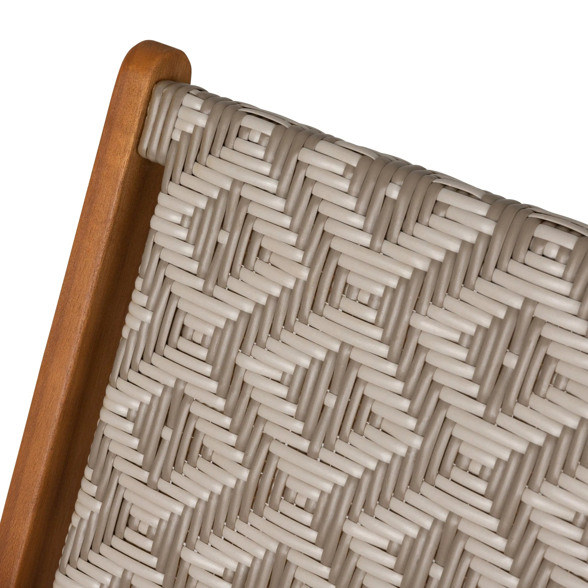 Vega Acacia Outdoor Chair with gray-beige diamond-weave wicker and warm acacia wood frame on Tampa Home & Garden Store