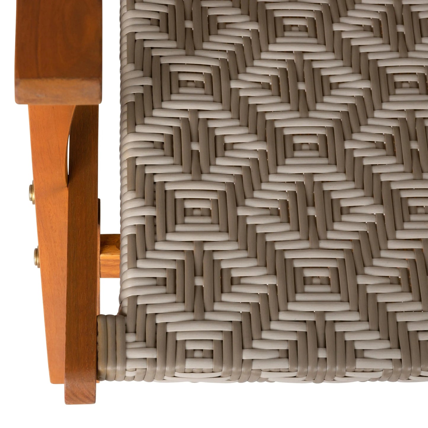Vega Acacia Outdoor Chair with diamond-weave grey wicker and natural wood legs on Tampa Home & Garden Store
