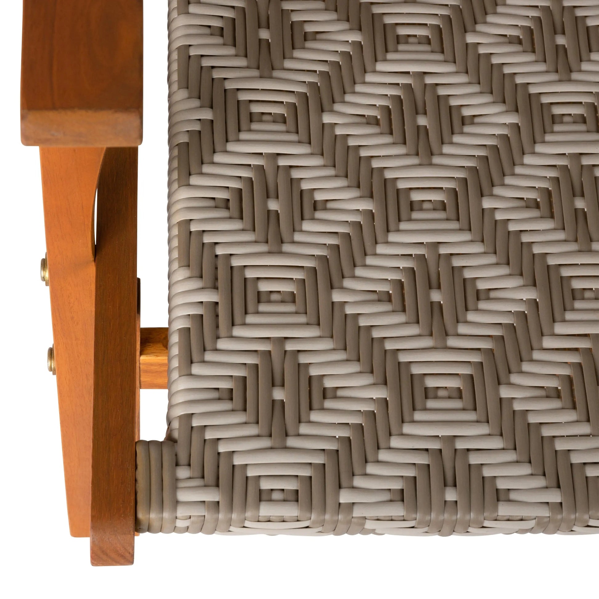 Vega Acacia Outdoor Chair with diamond-weave grey wicker and natural wood legs on Tampa Home & Garden Store