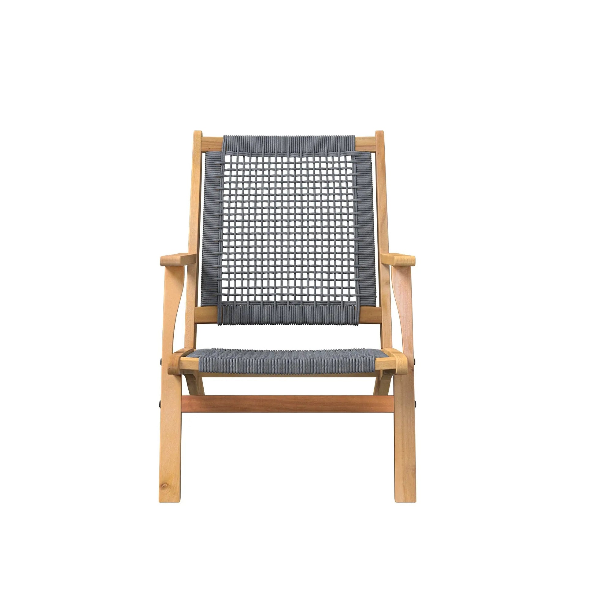 Vega Acacia outdoor chair with gray cord weave on natural wood frame by Fire Sense on Tampa Home & Garden Store
