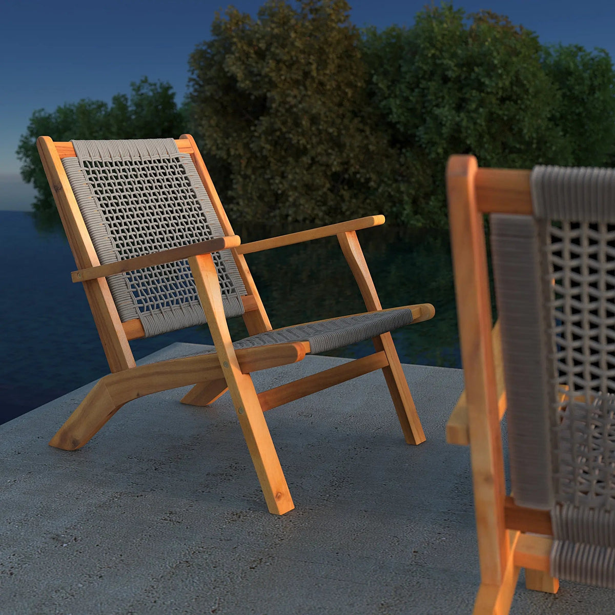 Vega Acacia Outdoor Chair in Gray Cording with wood frame set of 2 on Tampa Home & Garden Store