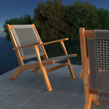 Vega Acacia Outdoor Chair in Gray Cording with wood frame set of 2 on Tampa Home & Garden Store