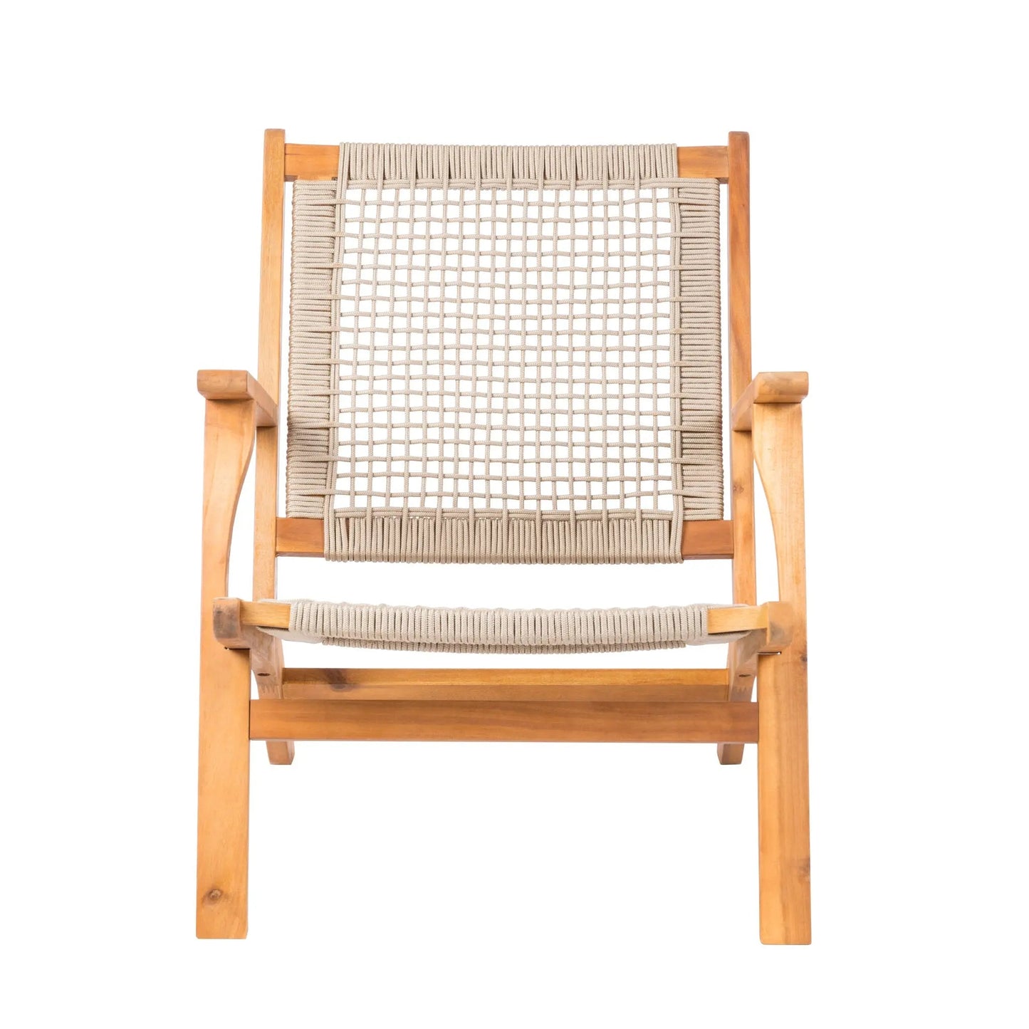 Vega Natural Stain Outdoor Chair in Ecru Cording with woven rope back wood frame Fire Sense on Tampa Home & Garden Store