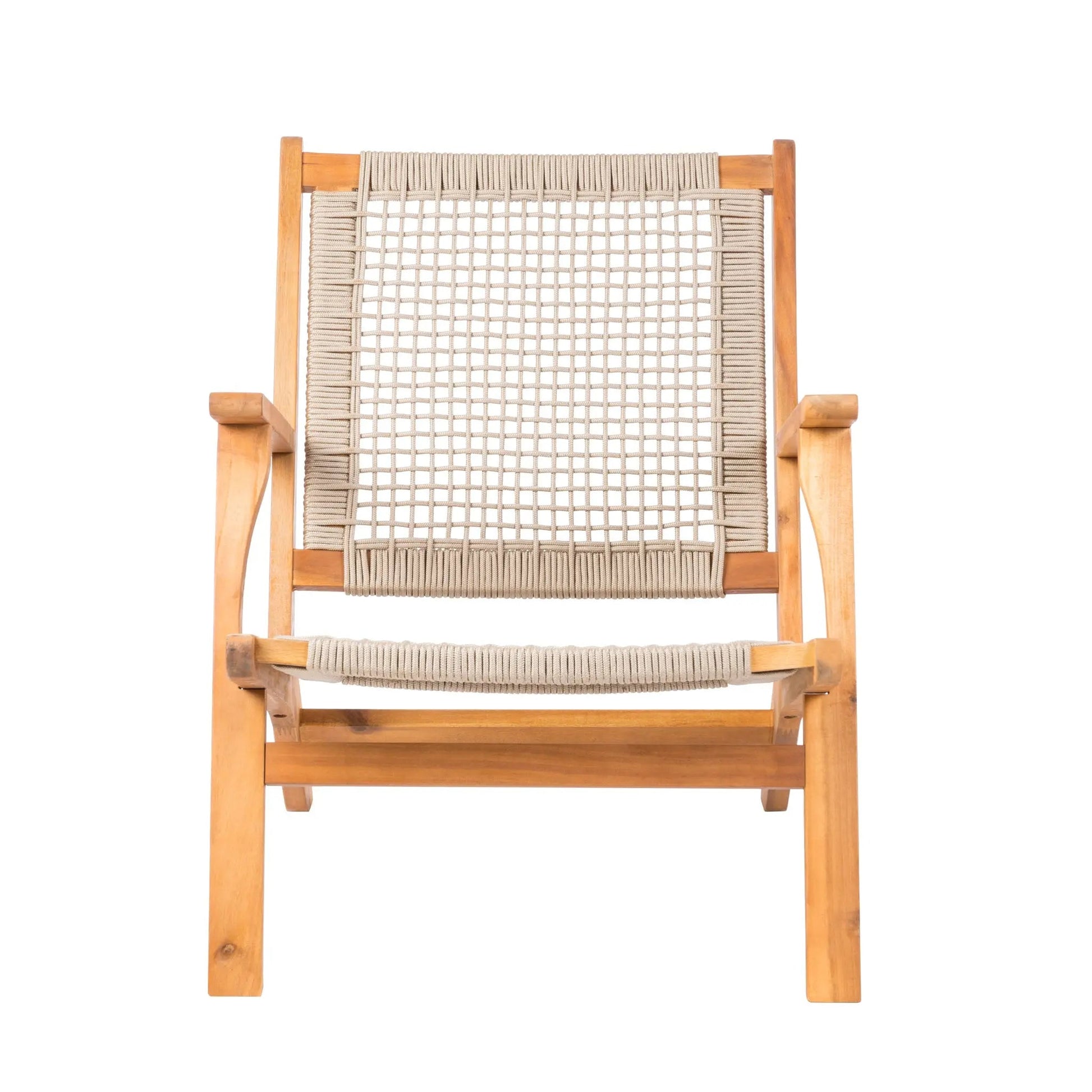 Vega Natural Stain Outdoor Chair in Ecru Cording with woven rope back wood frame Fire Sense on Tampa Home & Garden Store