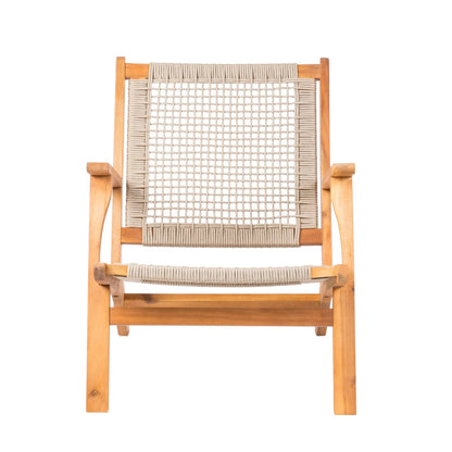 Vega Natural Stain Outdoor Chair in Ecru Cording with woven rope back wood frame Fire Sense on Tampa Home & Garden Store