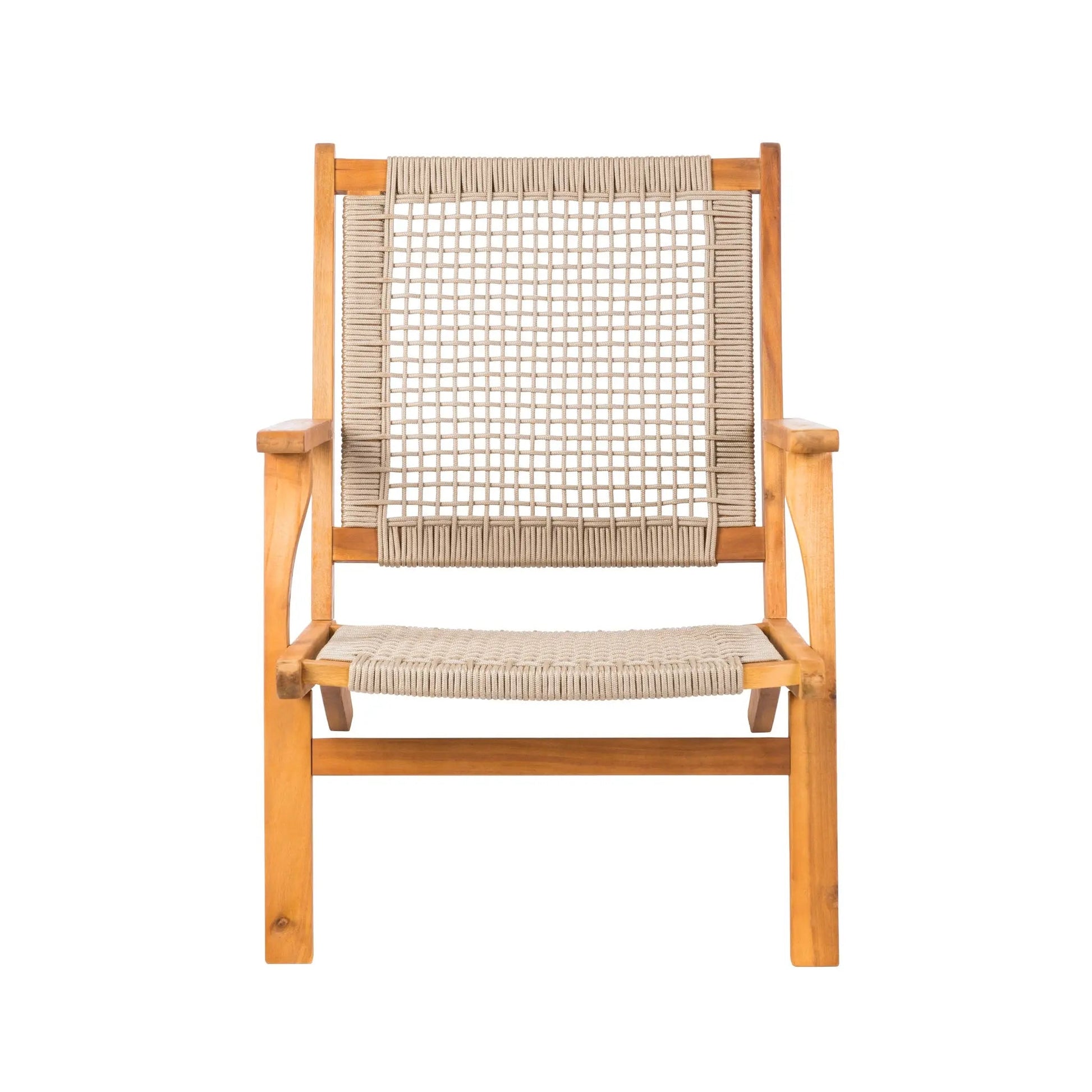 Vega Natural Stain Outdoor Chair with ecru cord weave on warm wooden frame Fire Sense/Balkene Home on Tampa Home & Garden Store