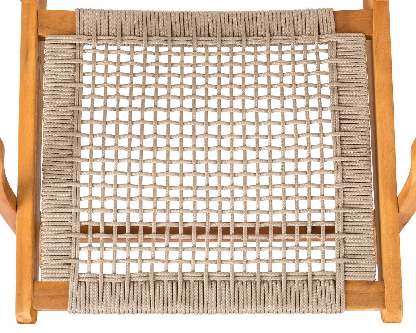 Vega Natural Stain Outdoor Chair in Ecru Cording; woven rope seat on a warm wood frame on Tampa Home & Garden Store