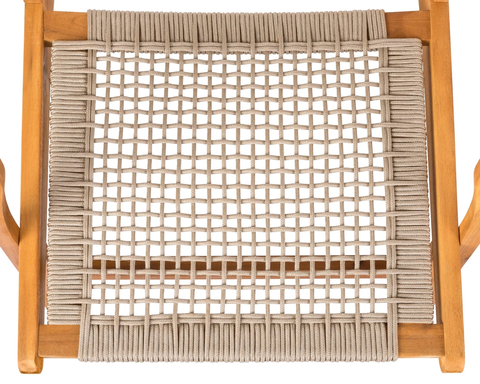 Vega Natural Stain Outdoor Chair in Ecru Cording; woven rope seat on a warm wood frame on Tampa Home & Garden Store