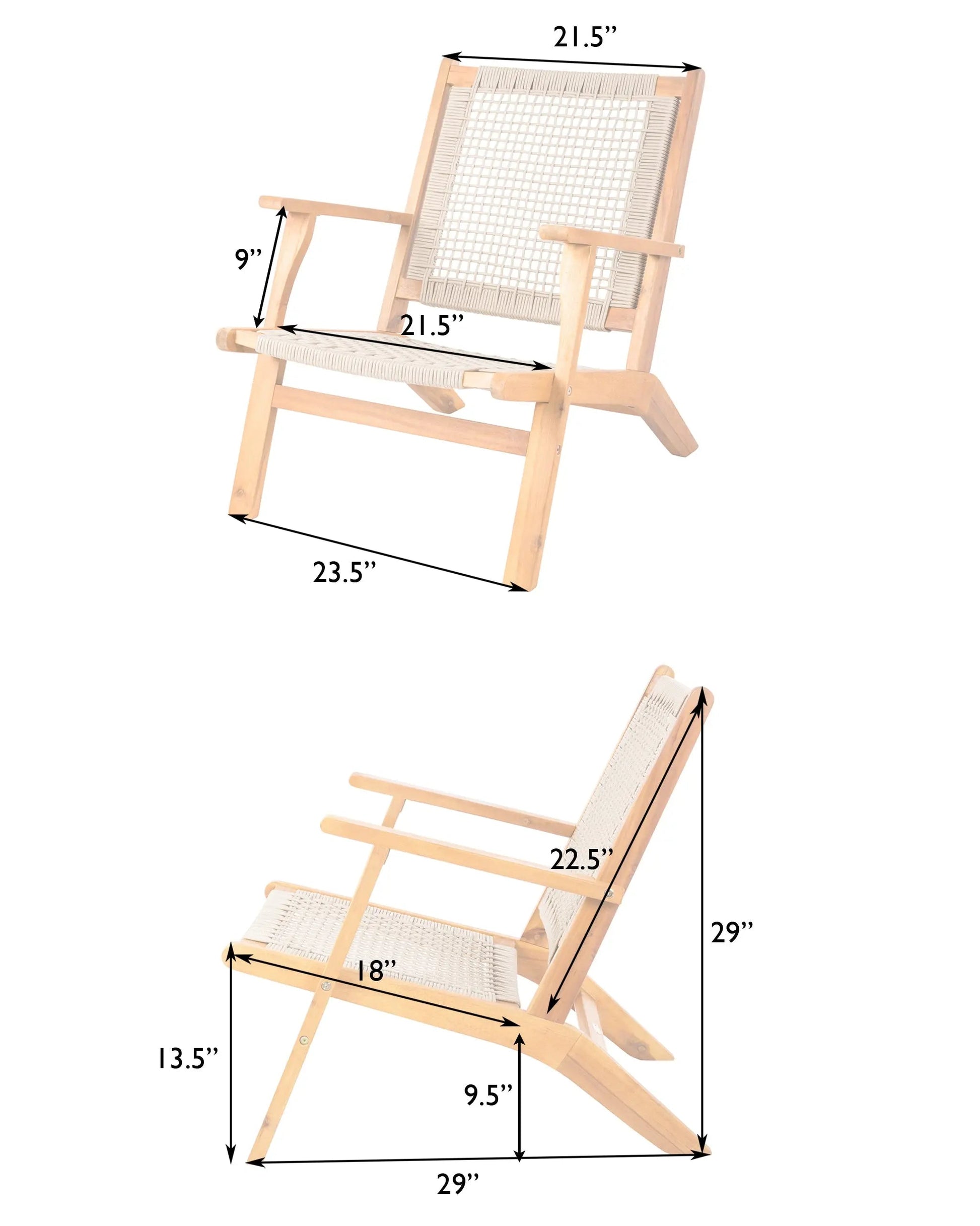 Vega Natural Stain Outdoor Chair in Ecru Cording wood frame with woven seat and back by Fire Sense/Balkene Home on Tampa Home & Garden Store