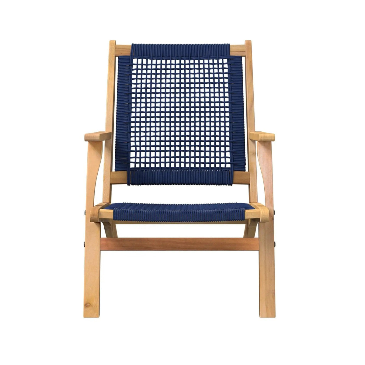 Vega Natural Stain Outdoor Chair navy blue woven cord over natural wood frame on Tampa Home & Garden Store