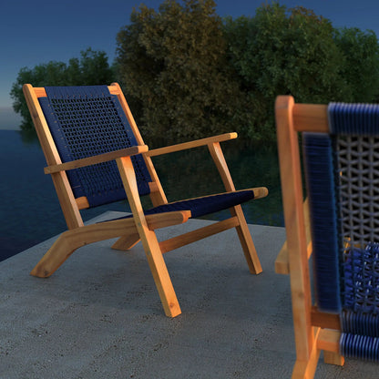 Vega Natural Stain Outdoor Chair navy blue cord on wood frame, 2 chairs by Fire Sense on Tampa Home & Garden Store