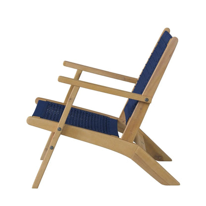 Vega Natural Stain Outdoor Chair navy blue cord weave with wood frame on Tampa Home & Garden Store