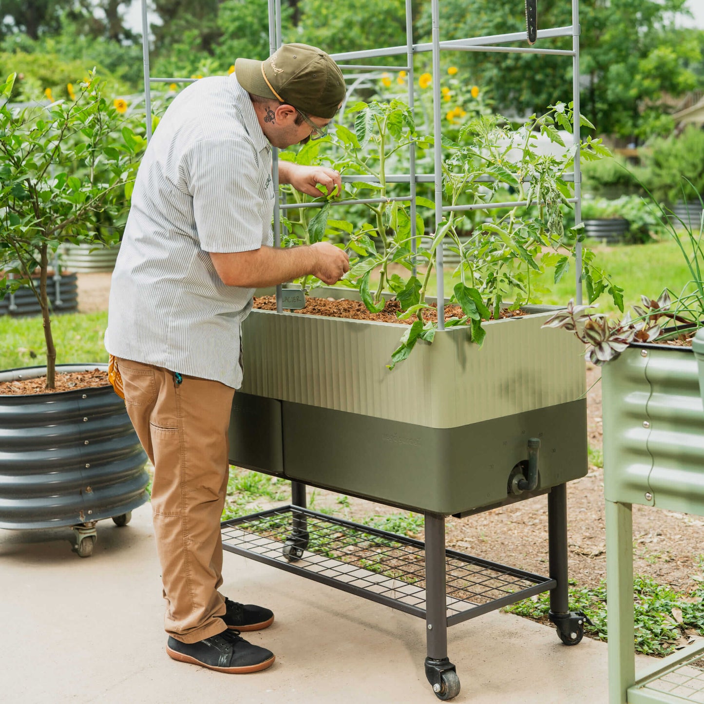 EZCube Elevated Rolling Planter Cart