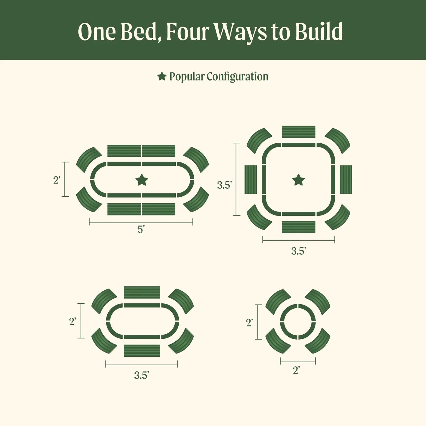 32 inch tall raised garden bed 4 in 1 modular by Vego Garden with round/oval blueprint layouts on Tampa Home & Garden Store