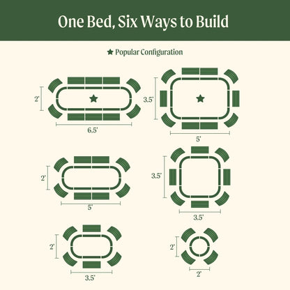 6-in-1 metal raised bed kit, 26 inch tall, Vego Garden, green panels shown in six layouts on Tampa Home & Garden Store