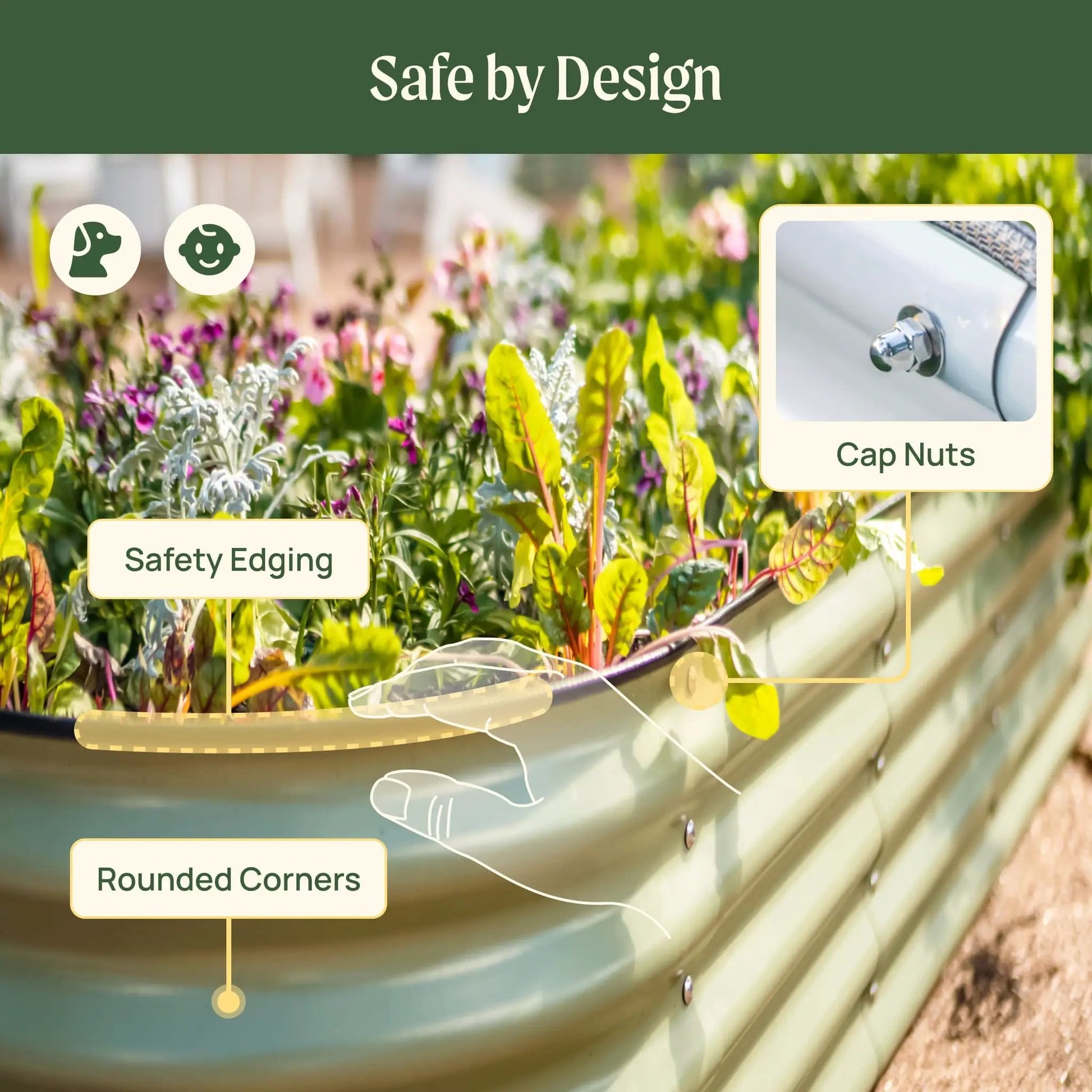42 Inch Round Raised Garden Bed by Vego Garden, 17 in high with safety edging on Tampa Home & Garden Store