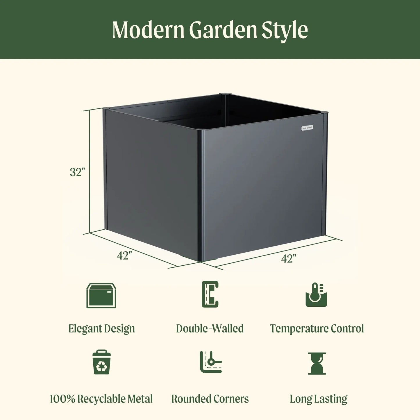32in Extra Tall Modern Pro Metal Raised 42x42 Bed