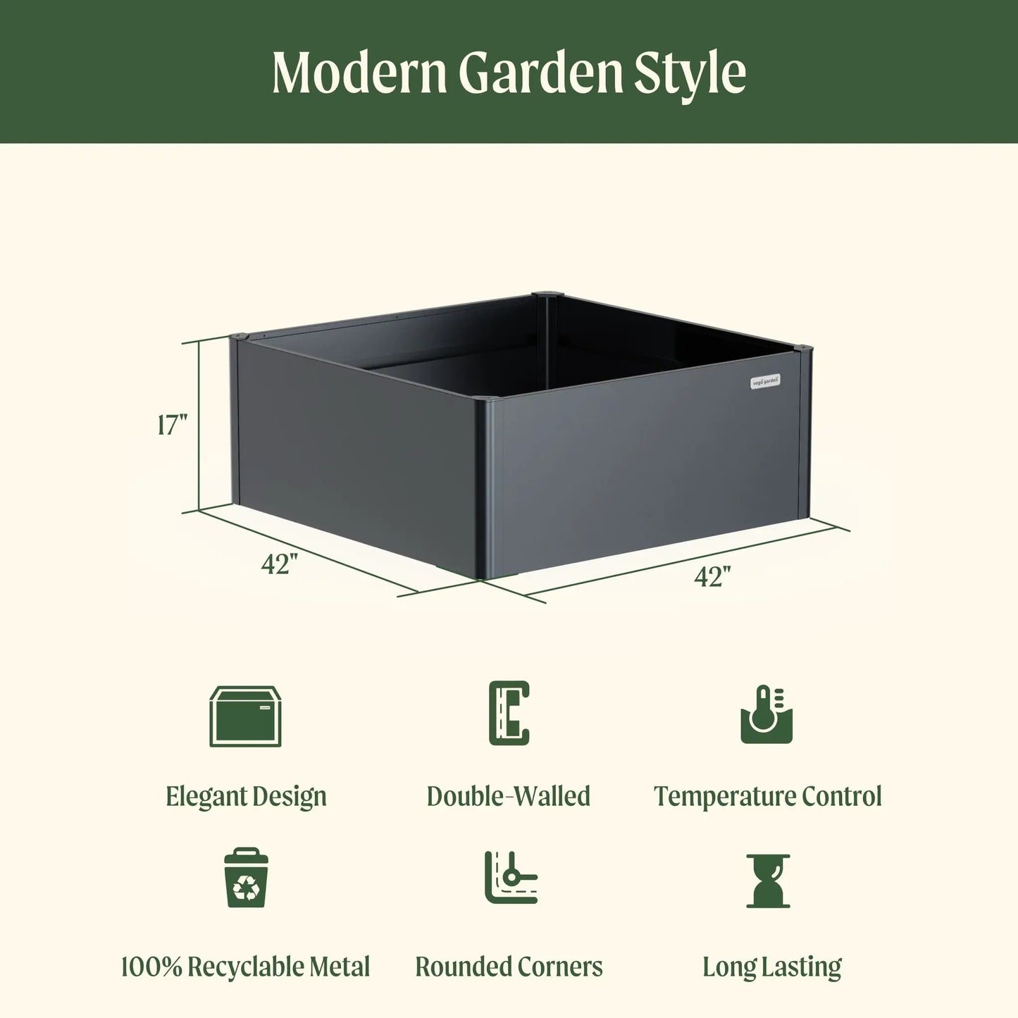 Tall Modern Pro Metal Raised Garden Bed 42x42