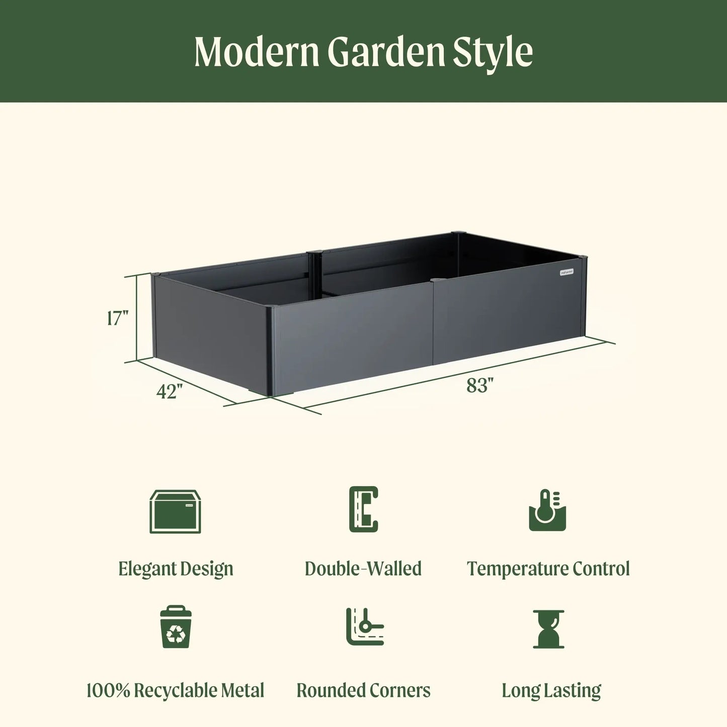 17 Inch Tall Modern Pro Metal Raised Garden Bed