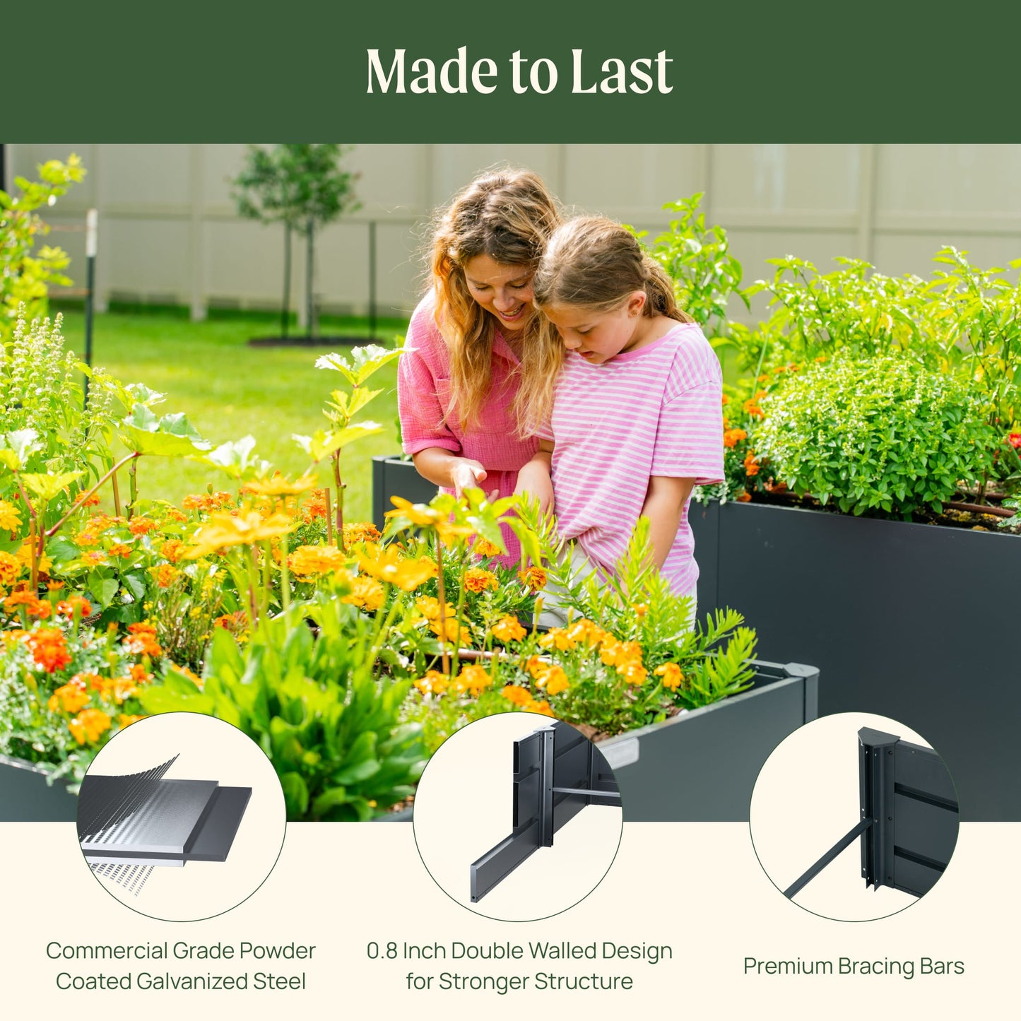 Jardinière surélevée moderne de 81 cm de haut et 68 cm x 134 cm de taille moyenne en métal