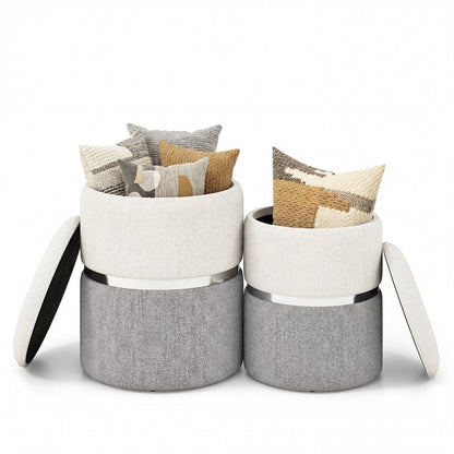 Velvet/Linen Fabric Storage Ottoman Set of 2