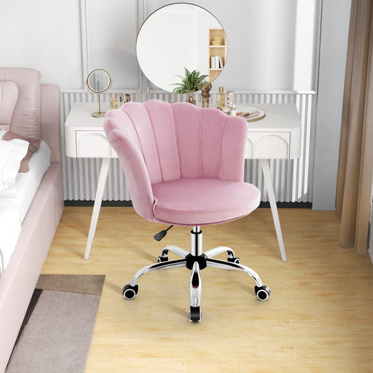 Adjustable Vanity Velvet Chair with Seashell Back and Wheels-Pink - Tampa Home & Garden Store