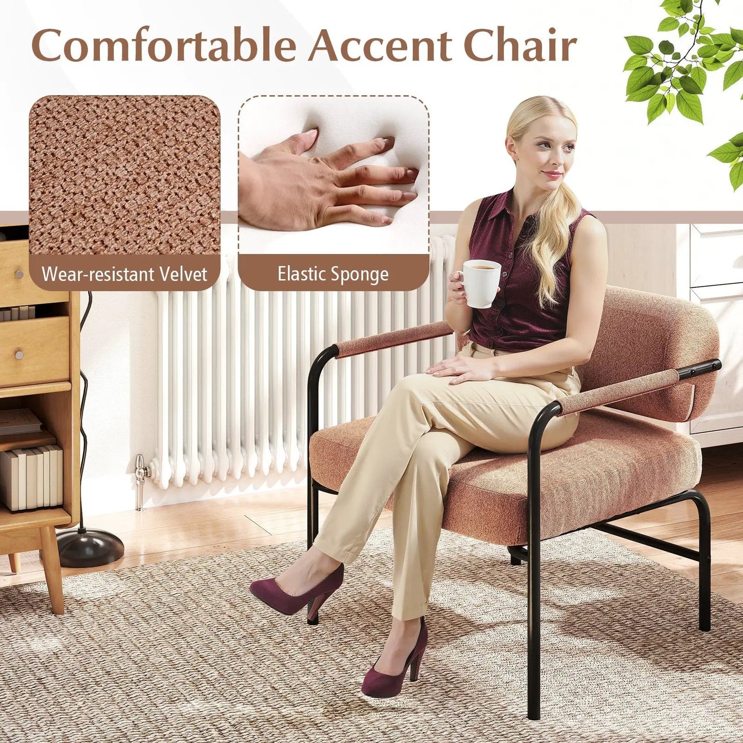 Velvet Upholstered Accent Chair with Armrests