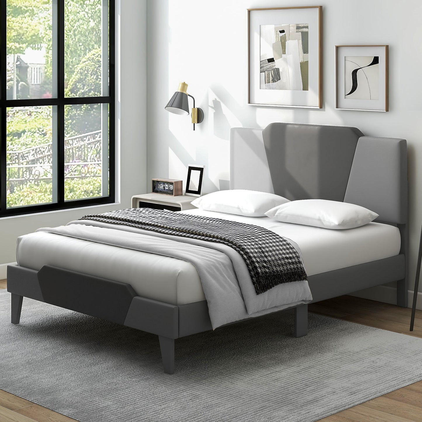 Base de cama tapizada de terciopelo Full/Queen/Twin con cabecero alto - Tamaño Full