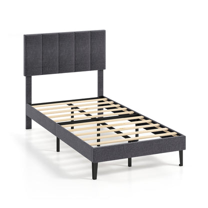 Upholstered platform bed with headboard twin gray fabric bed frame with slats on Tampa Home & Garden Store
