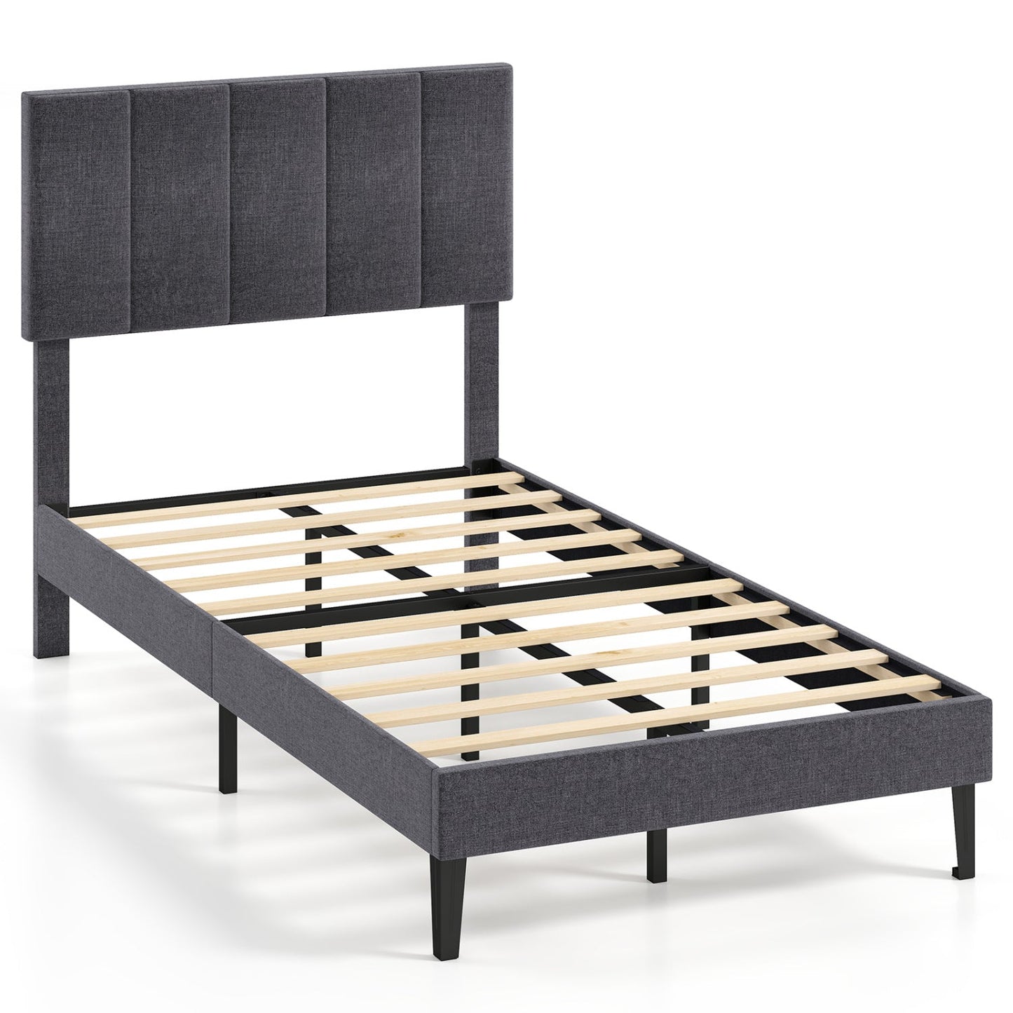 Upholstered Twin Platform Bed Frame with Adjustable Headboard in gray fabric slats Garden on Tampa Home & Garden Store