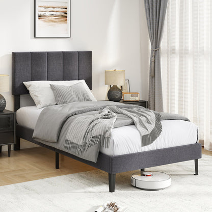 Upholstered platform bed with adjustable headboard, twin size, DirectDeals gray fabric on Tampa Home & Garden Store