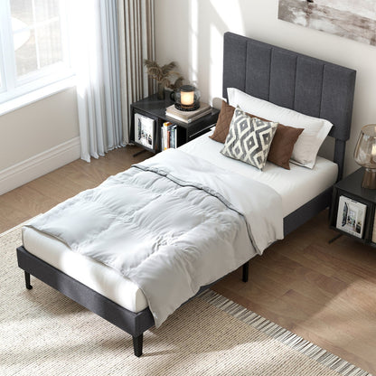 Upholstered Platform Bed with Adjustable Headboard Twin Size by DirectDeals in gray fabric on Tampa Home & Garden Store