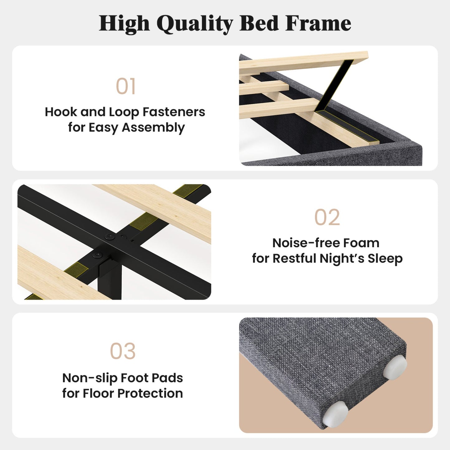 DirectDeals Upholstered Twin Bed Frame with Adjustable Headboard; gray fabric, wooden slats on Tampa Home & Garden Store