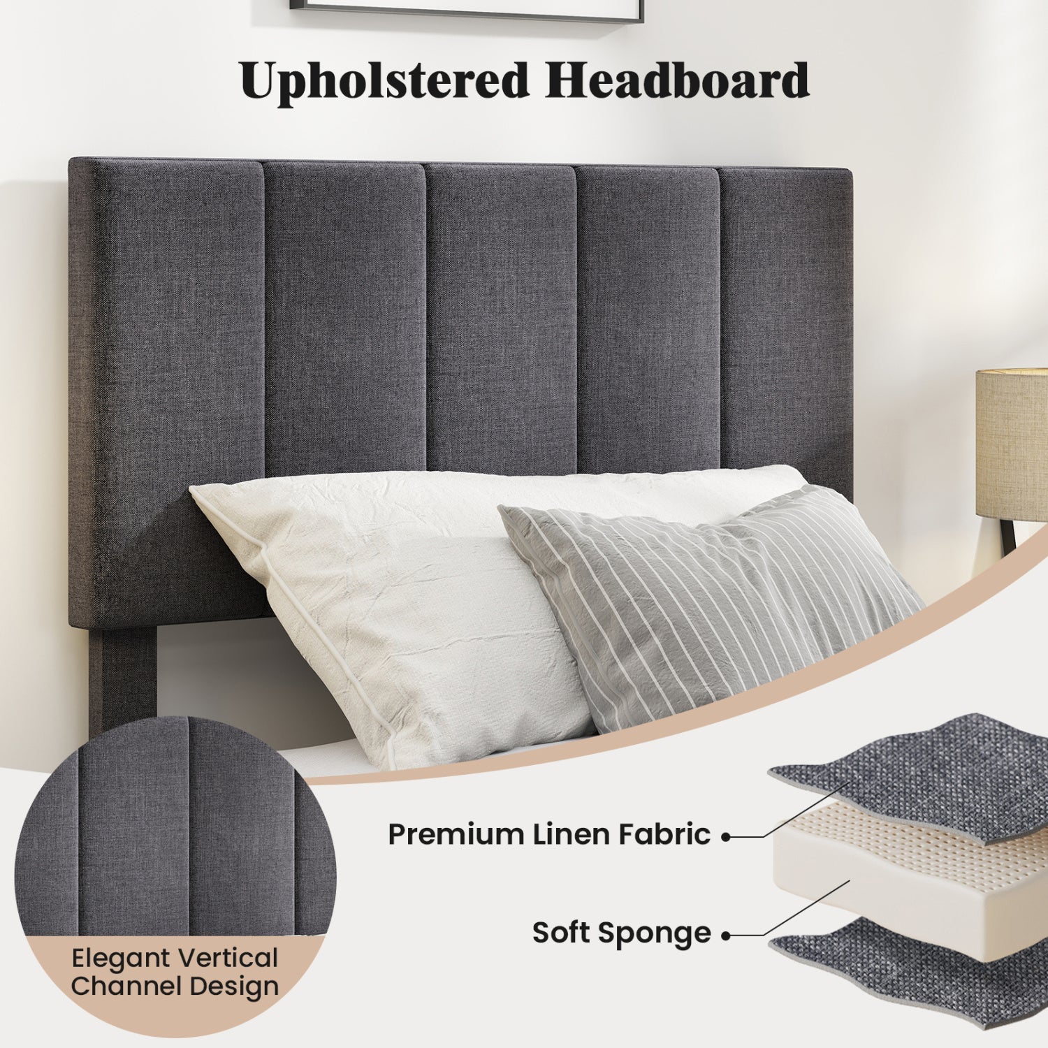 Upholstered Twin Platform Bed with Adjustable Headboard in dark gray fabric by DirectDeals on Tampa Home & Garden Store