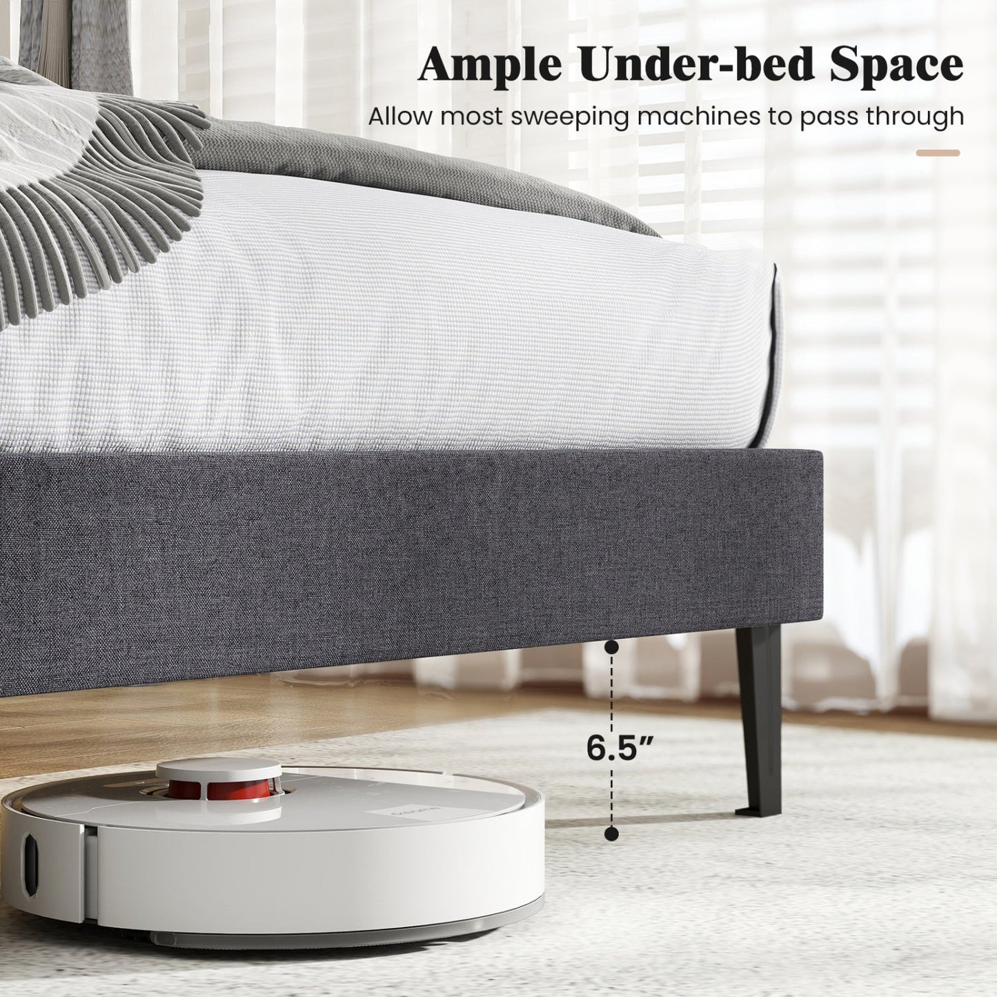Upholstered Platform Bed Twin with adjustable headboard; DirectDeals; fabric; 6.5 in clearance on Tampa Home & Garden Store