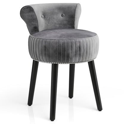 Velvet Vanity Chair with Back Upholstered Vanity Stool with Tufted Low Back and Solid Wood Legs