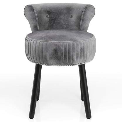 Velvet Vanity Chair with Back Upholstered Vanity Stool with Tufted Low Back and Solid Wood Legs