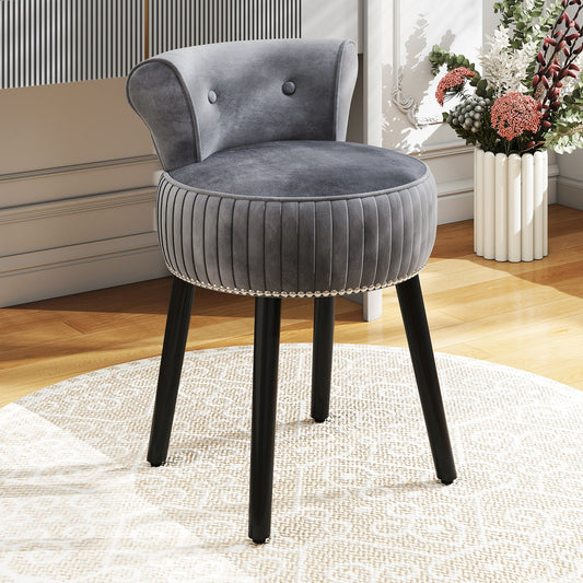 Velvet Vanity Chair with Back Upholstered Vanity Stool with Tufted Low Back and Solid Wood Legs - Tampa Home & Garden Store