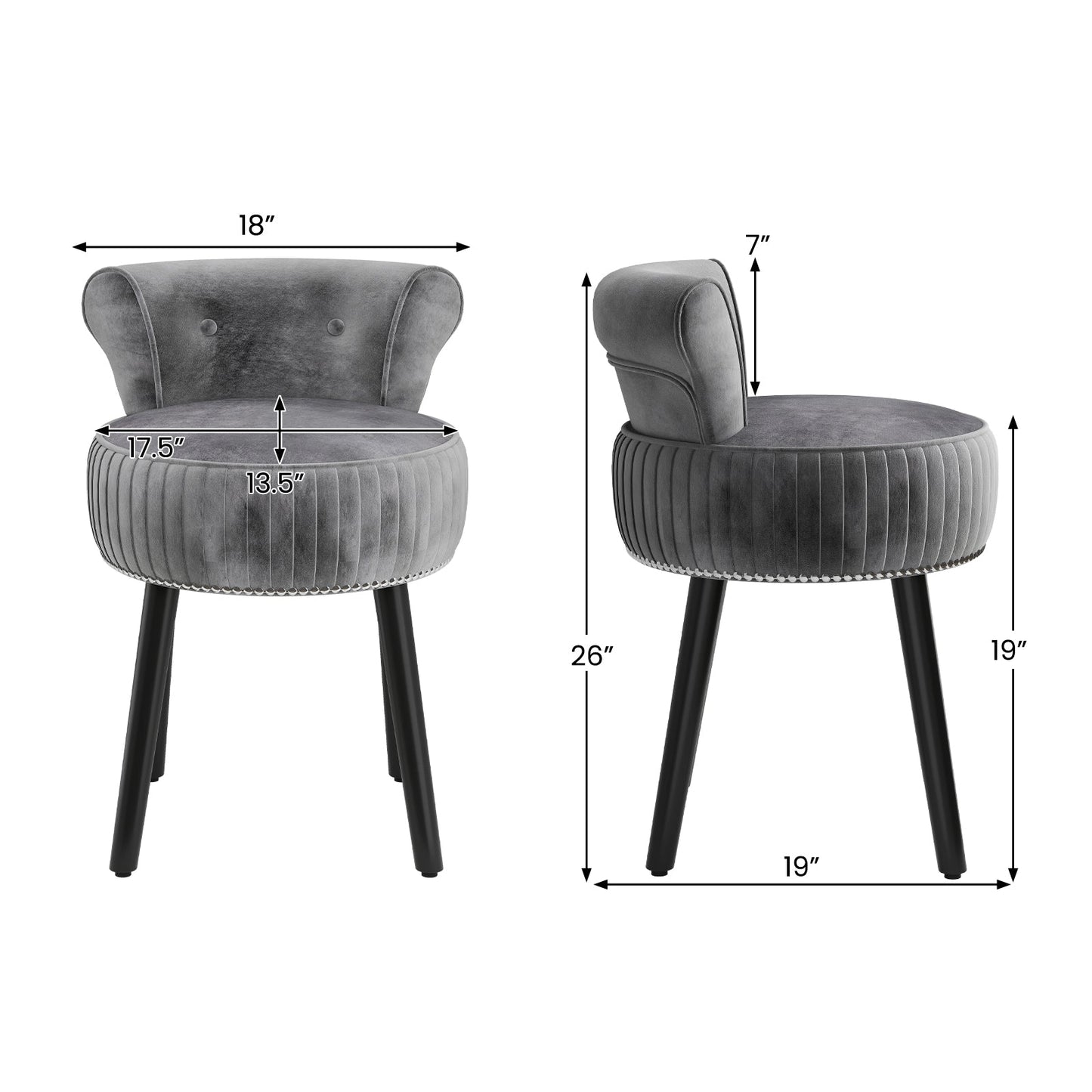 Velvet Vanity Chair with Back Upholstered Vanity Stool with Tufted Low Back and Solid Wood Legs