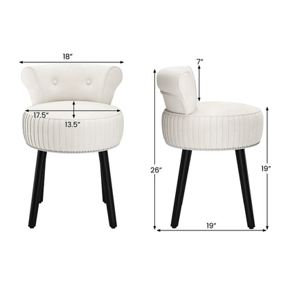 Velvet Vanity Chair with Back Upholstered Vanity Stool with Tufted Low Back and Solid Wood Legs