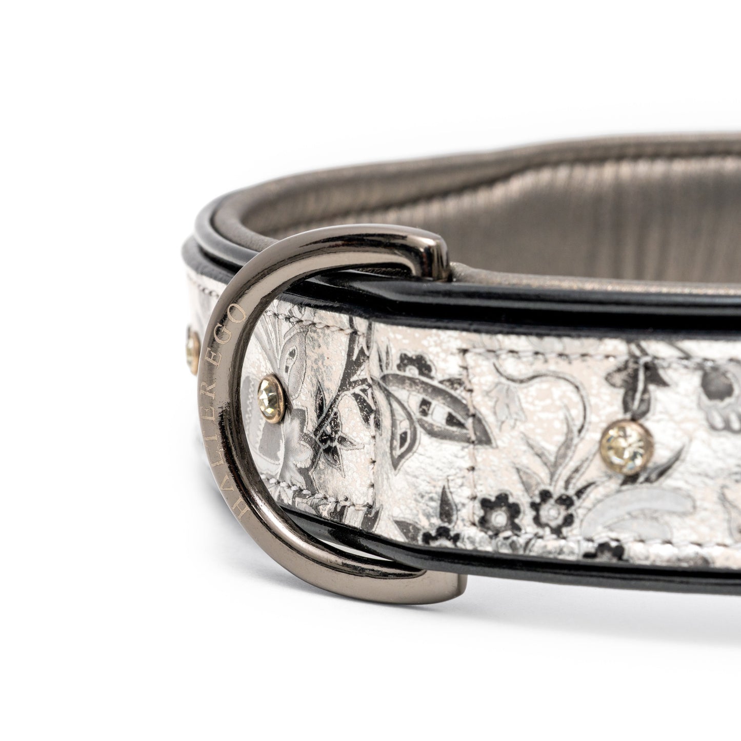 Venetian Leather Dog Collar by Halter Ego, camo-patterned leather with metal buckle on Tampa Home & Garden Store